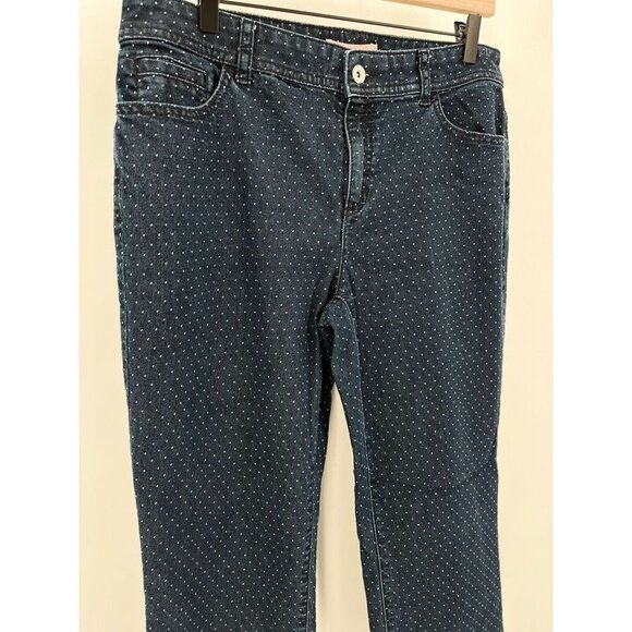 Chicos Ladies Dark Wash Polka Dot Jeans Size 1.5 Straight Leg Lightweight 10 - Picture 3 of 9